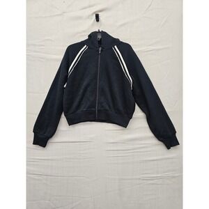 Wild Fable Womens Black Cropped Full Zip Hoodie Sweatshirt White Piping Size S
